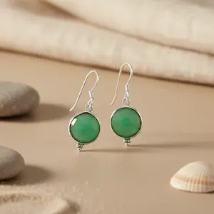 Boucles d'oreilles pendantes pour femmes en argent 925 avec pierre précieuse verte, boucles d'oreilles pendantes tendance - Product Image 1