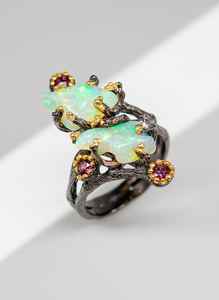 Ethiopian Fire Opal Rough Branch <b>Ring</b> Sterling <b>Silver</b> Wedding Designed for Nature Inspired <b>Statement</b> Wear Fiery Beauty Timeless - Product Image 3