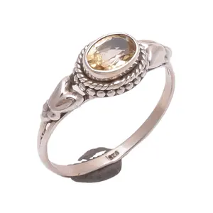 天然黄水晶戒指宝石精品珠宝925纯银戒指批量批发实心银戒指制造商