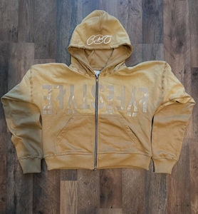 Produit le plus exigeant sweat à capuche de haute qualité pour hommes anti-rétrécissement couleur unie fermeture éclair coupe ample impression personnalisée haute GSM - Product Image 1