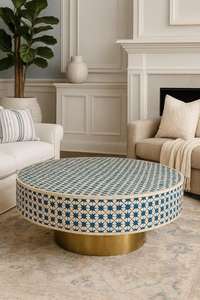 Table basse traditionnelle en os incrusté, faite à la main, motif floral, en bois, pour la décoration intérieure, très demandée, disponible pour la livraison mondiale - Product Image 2