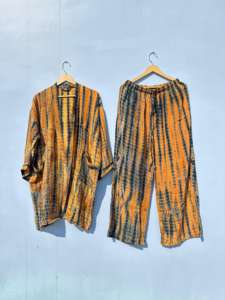 Handmade Vintage Recycled Tye Dye Silk <b>Kimono</b> with Pajama Set Indian Style Short and <b>Long</b> <b>Kimono</b> for Summer - Product Image 2
