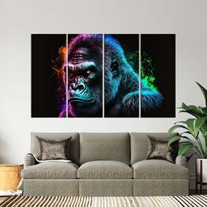 Elegante obra de arte impresa en lienzo: decoración de animales en neón de estilo moderno, JUEGO DE 4 LIEÑOS - Product Image 1