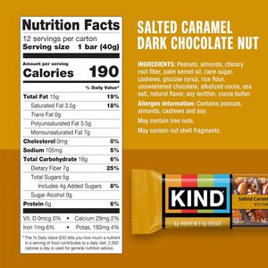 KIND Nut <b>Bars</b>, Salted Caramel & Dark Chocolate Nut, Healthy <b>Snacks</b>, Gluten Free, Low Sugar, 6g Protein, 12 Count - Product Image 6