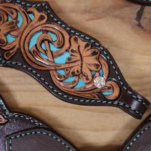 Western Horse Tack Set Cow Leather Hand Carved Design Breastplate With Sunflower Beaded Pattern from Direct Factory - Product Image 3