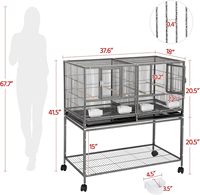 Cage à oiseaux en métal écologique de 41.5 pouces pour canaris calopsittes pinsons perroquets support roulant solide divisé boîte empilable d'élevage