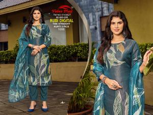 Nuevo lanzamiento: Kurti indio tradicional para mujer, con estampado digital exquisito y diseño romano superior, ideal para bodas. - Product Image 5