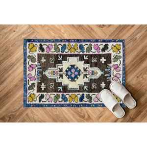 Alfombra Turca con Medallón Azul: Patrón Étnico, Alfombra Impresa Lavable a Máquina, Alfombra de Chenilla - Product Image 5