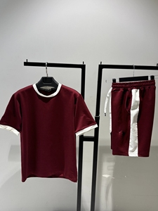 Men's Black T-Shirt Terry Jogger Set Crew Neck Short Sleeve Solid Color Casual Summer Eco-Friendly White Trim Drawstring Waist - Product Image 3