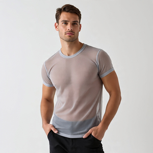 T-shirt en maille transparente pour hommes, haut court, chemises sexy de nuit pour hommes, chemises courtes pour hommes - Product Image 6