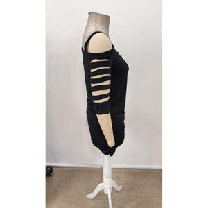 Blusa de viscosa con tirantes y hombros descubiertos para mujer, con detalle de corte láser, 37831 - Negro - Product Image 6