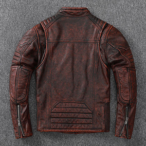 High Quality Distressed Motorcycle Leather Coat Genuine Cowhide Leather <b>Jacket</b> for Men - Product Image 2