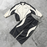Ensemble de survêtement en nylon personnalisable pour homme : veste coupe-vent et pantalon de jogging à rayures