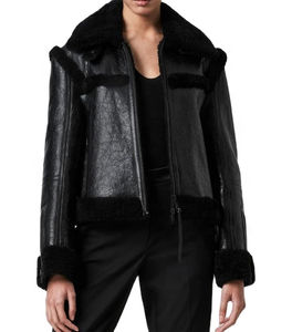 Vestes en cuir pour femmes Vestes en cuir d'hiver en duvet de haute qualité coupe-vent OEM Service Vestes en cuir pour femmes avec col en fourrure personnalisées à la mode - Product Image 1