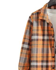 Camisa de franela a cuadros naranja y marrón personalizada para hombre, de manga larga, con botones, informal, de algodón, para uso diario en otoño e invierno. - Product Image 3