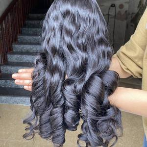 Cheveux humains vierges Remy vietnamiens de couleur noire à prix avantageux, ondulés, pour perruque à dentelle frontale, longueur longue - Product Image 3