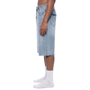 Shorts en jean vintage taille haute pour homme, coupe large, respirants, style délavé pour l'été - Product Image 4