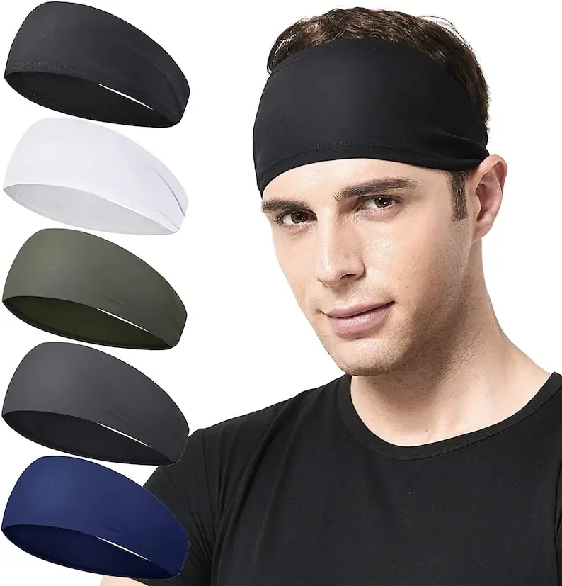 SUNFEI faixa de cabelo elástica para homens, faixa esportiva absorvente personalizada para ioga e corrida, fitness e esportes