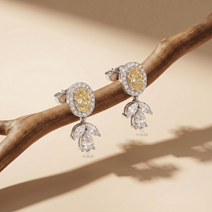 Pendientes de Diamante Cultivado en Laboratorio, Amarillo, Ovalados, con Halo, en Oro Blanco, Diseño Floral, Joyería Fina de Lujo para Novia, Regalo para Mujer - Product Image 4