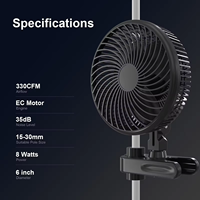 Garden Smart Ventilateur auto-oscillant à vitesse réglable Ventilateur à clip noir pour kit de culture Ventilateur en ligne Moteur EC