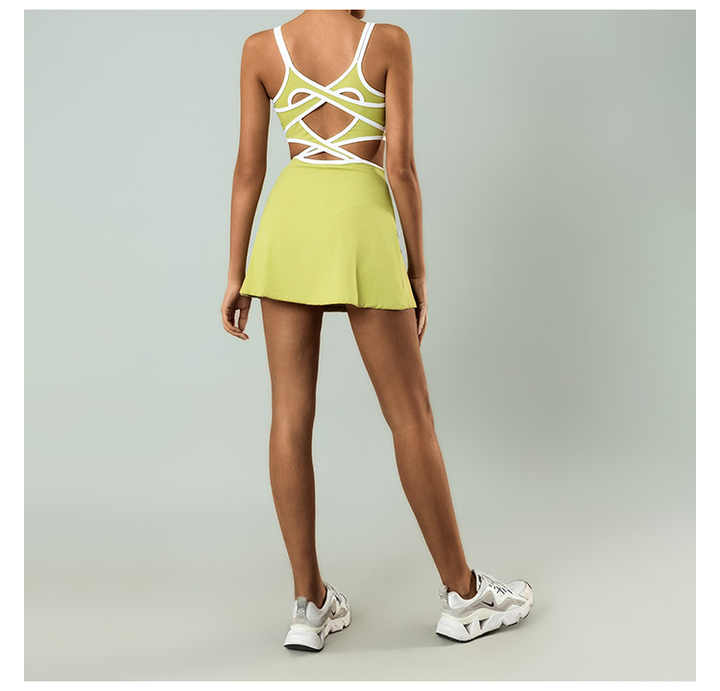 Green Backless Workout Dress For Women With Built Shorts | Oem| Min order 2 ct