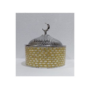 Designer <b>Casserole</b> <b>Dish</b> Wood And MOP Work Hot Pot <b>With</b> Hammered <b>Lid</b> Food Serving Pot For Home And Hotel Usage - Product Image 1