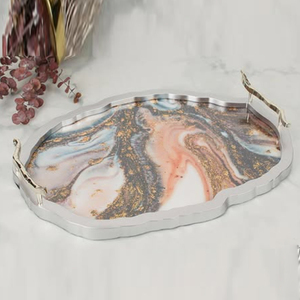 Bandeja Decorativa Dorada con Espejo, para Navidad, Bodas, Restaurantes y Comedores, Bandeja Decorativa Rectangular de Metal - Product Image 3