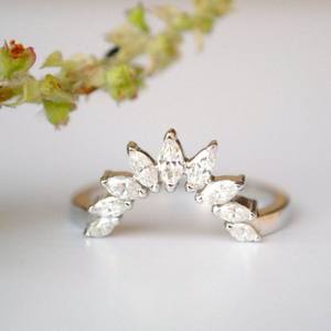 10K oro laboratorio crecido Marquesa diamante boda banda curva pila compromiso nupcial anillo laboratorio diamante joyería - Product Image 1