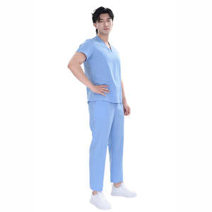 Ensemble de blouses médicales unisexes bleues en tissu TR extensible à manches courtes, avec logo personnalisé, style OEM, pour infirmières musulmanes - Product Image 5