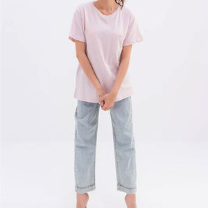 Camiseta de Algodón para Mujer, Estilo Urbano, Corte Regular, Color Sólido Informal, Transpirable, Suave, para Uso Diario, OEM, ODM, Logotipo Personalizado - Product Image 6