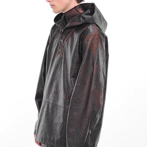 100% Material de cuero genuino hecho con capucha para hombre/Diseño superior Precio razonable Sudadera con capucha de cuero para hombre a la venta - Product Image 1