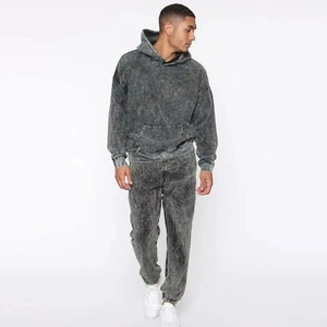 Conjunto Deportivo Personalizable de Algodón Lavado al Ácido para Hombre, Pantalones Deportivos Bordados Desgastados, Sudadera con Capucha, Conjunto Deportivo de Invierno para Hombre - Product Image 2