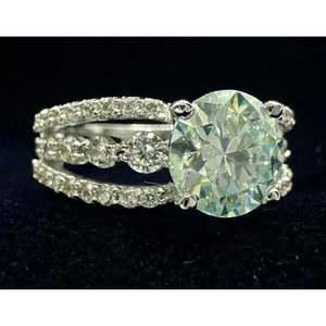 AAA+ Quality 3.05Ct Vvs1=+ Blue <b>White</b> <b>Round</b> Moissanite Diamond Engagement Ring 925 Silver Cus-Jew56 - Product Image 4