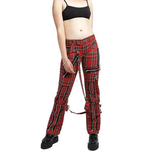 Pantalon gothique pour femme, pantalon rock rigide, pantalon en jean à carreaux rouge, alternative 2026 - Product Image 1
