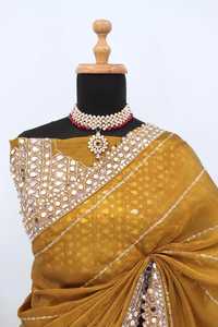 นักออกแบบบอลลีวูดผ้าไหมหนักชุดส่าหรีพื้นเมืองแบบดั้งเดิมเสื้อเบลาส์แฟนซี - Product Image 4