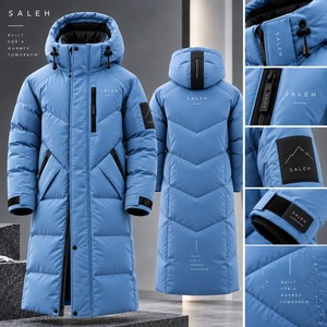 SALEH ENTERPRISES Men's Low MOQ Winter Canvas <b>Long</b> <b>Puffer</b> <b>Jacket</b> Quilted Layers Warm Interior Adjustable <b>Hood</b> Front Logo Design - Product Image 5