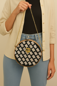 Pochette de soirée de luxe en bois et résine, faite à la main, durable, écologique, avec incrustation géométrique, sac à bandoulière avec chaîne, logo personnalisé, en coton - Product Image 6