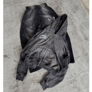 Ensemble de survêtement d'hiver pour homme en coton épais délavé style vintage, avec sweat à capuche et pantalon de jogging doublé polaire - Product Image 4