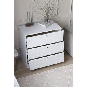 Commode Terra à 3 tiroirs en chêne, meuble de rangement moderne pour chambre à coucher, panneau en mélamine, quincaillerie en aluminium, autoportante, entrepôt, hôpital - Product Image 6