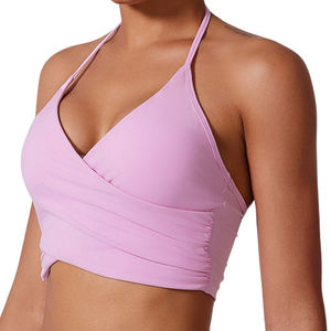 Sujetador deportivo de secado rápido antibacteriano de alta calidad para mujer Spandex de nailon transpirable con logotipo de impresión de transferencia de calor en la parte delantera - Product Image 1
