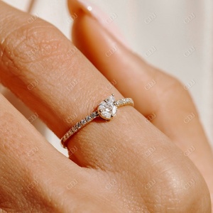 Anillo de diamante Natural de oro de 14 quilates de alta calidad, anillo de compromiso de diamante con forma de pera, anillo de boda minimalista para mujer - Product Image 5