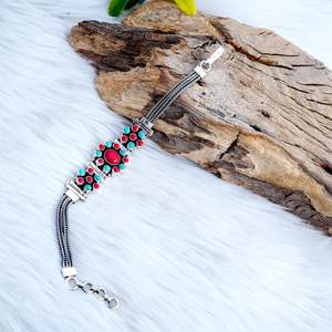 กำไลข้อมือของขวัญงานแต่งงานสีเทอร์ควอยซ์คอรัล เงินแท้ 925 ประดับพลอยหลากชนิดธรรมชาติ ชุบทอง สำหรับเธอ - Product Image 2