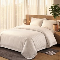 Draps de lit d'hôtel écologiques personnalisés 5 étoiles de luxe 100% coton blanc 40S 1cm rayé 250TC