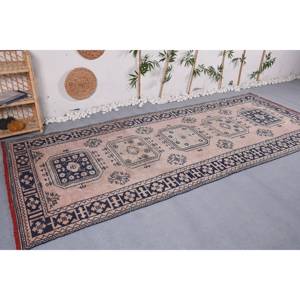 Alfombra turca Vintage de área grande clásica Beige negro 4.6ft X 11.3ft Rectángulo Patchwork lana látex ecológico comedor alfombra - Product Image 3