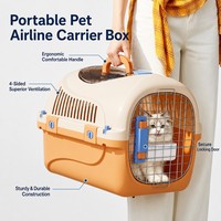 Caisse de transport portable en PP pour animaux de compagnie avec système de verrouillage, ventilée, couleur crème-orange, pour chats