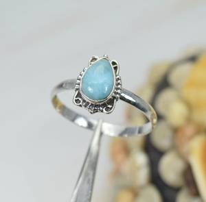 Vente chaude Naturel Bleu Larimar Poire Coupe Lunette Réglage Anneau Pierre Précieuse 925 En Argent Sterling Larimar Poire Coupe Amour Femmes Rencontres - Product Image 2