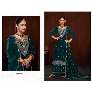 Costumes en velours de créateur de qualité supérieure et fantaisie Chinon Dupatta avec broderie lourde et travail de séquence pour la fête et l'utilisation de tenues traditionnelles - Product Image 1