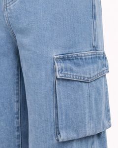Pantalon cargo en denim bleu clair sur mesure pour femmes, taille haute, multi-poches, jambe large, coupe ample, streetwear, jean décontracté - Product Image 6