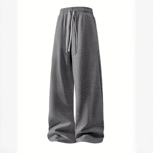 Solid Color Woolen Men's Elastic Waist Straight Leg Sweatpants Casual Baggy Joggers <b>Winter</b> <b>Trousers</b> - Product Image 1