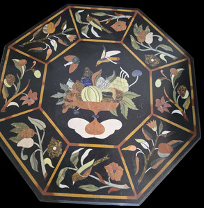 Plateau de table basse en marbre, forme octogonale, incrustation florale, marqueterie, arts, centre de table en pierres précieuses multiples, décorations de meubles de luxe - Product Image 5